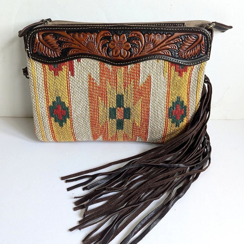 Myra Bag Hand Tooled Clutch Crossbody Shoulder Bag 💜 Rancher Aztec Western - Picture 13 of 16
